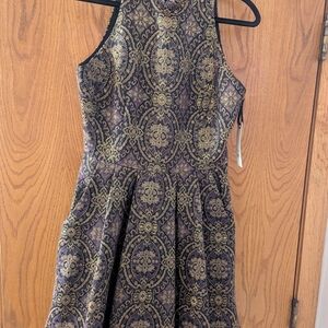 BB Dakota Black and Gold Brocade Dress